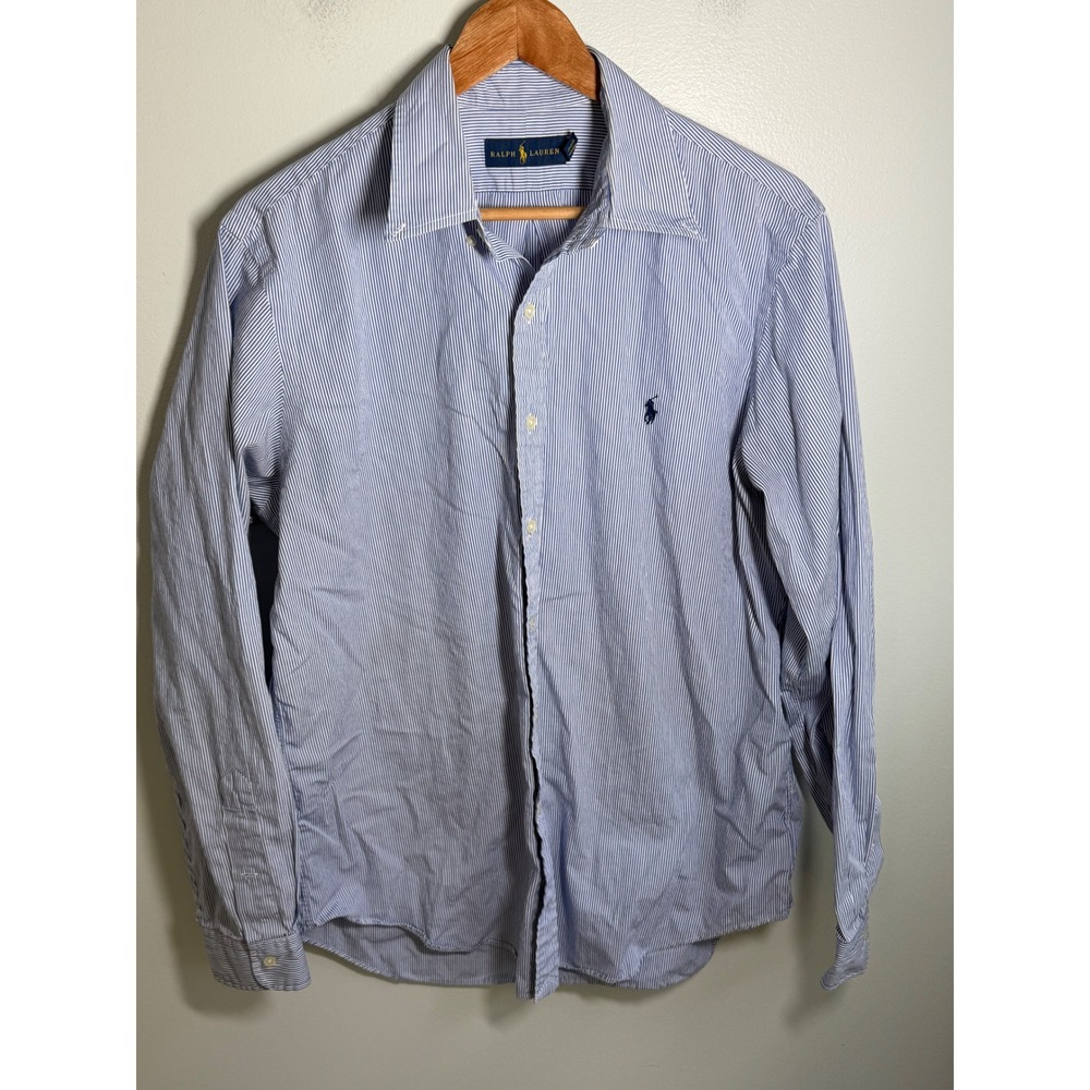 Ralph Lauren Mens Blue White Striped Button Down Shirt Long Sleeve Size Large